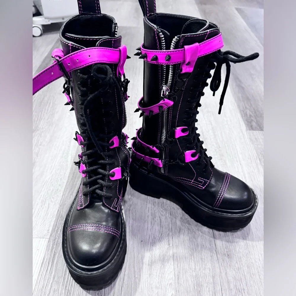 Dolls Kill Black and Pink Combat Boots - Picture 6 of 8